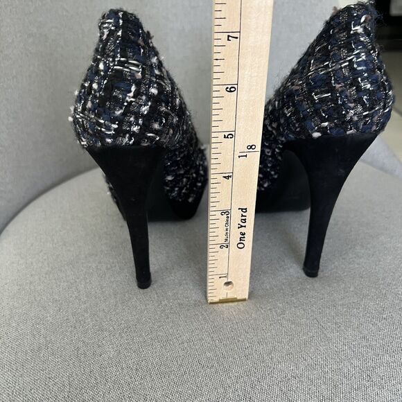 Tory Burch Academia Tweed Platform Closed Toe Stiletto Heels 7 Navy Blue New - Picture 6 of 6